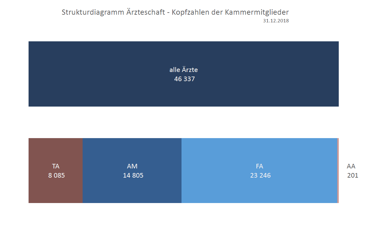 Strukturdiagramm Ärzteschaft: Kopfzahlen der Kammermitglieder 2018